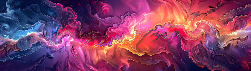 Psychedelic landscape with AI-generated fractal patterns, bright colors, surreal, abstract, digital...