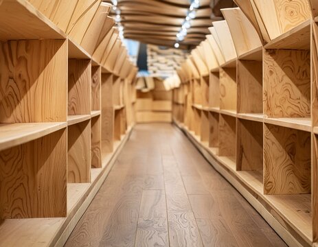 A close-up an empty wooden interior at Marks and Spencer Food store