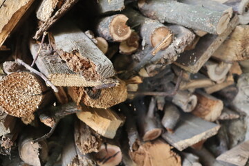 stack of cut firewood, close up shoot, countryside area