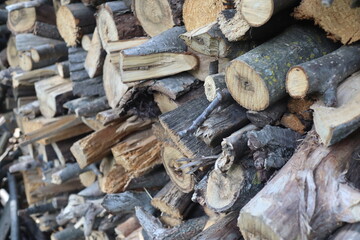 stack of cut firewood, close up shoot, countryside area