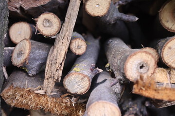 stack of cut firewood, close up shoot, countryside area