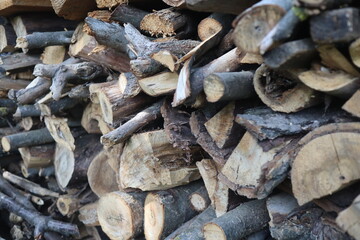 stack of cut firewood, close up shoot, countryside area