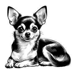 Hand drawn cute Chihuahua in full-body, vector sketch isolated on transparent background.	