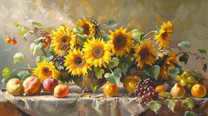 still life with sunflowers. Generative AI