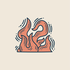 Fire flame icon with grunge texture. Vintage hipster fire flame logo, label, badge. Vector illustration.