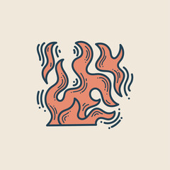 Fire flame icon with grunge texture. Vintage hipster fire flame logo, label, badge. Vector illustration.