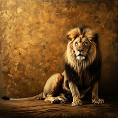 portrait of lion on dark and gold background