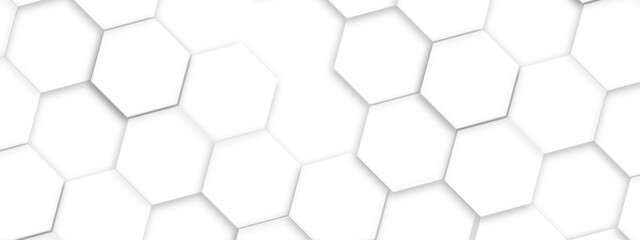 Abstract white hexagonal geometric background with shadow. Luxury White 3D futuristic honeycomb mosaic white background. Abstract white lines background. Vector Illustration.