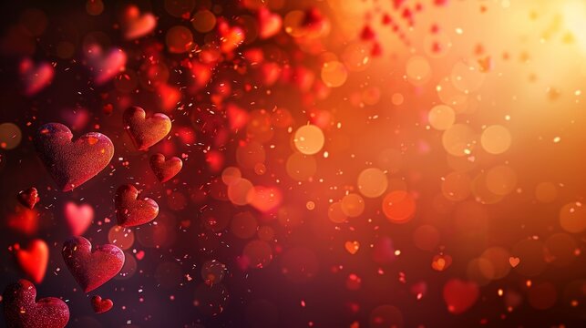 A festive Valentines Day scene with red and pink hearts - Powered by Adobe