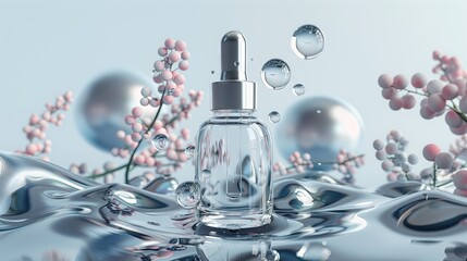 Cosmetics with glass bottles and cylindrical equipment  