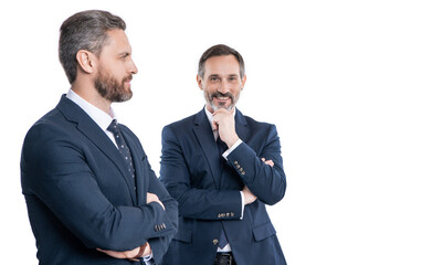 businessman with coworker. business leadership and success. man leader representing leadership. successful businessman. business leader isolated on white. two business man in suit. banner