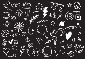 doodle set of hand drawn arrows .Vector doodle design elements. Illustration on a white background for business infographics, banners, web and concept design. black background