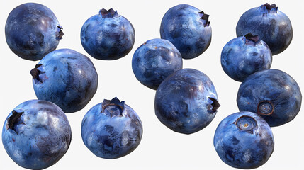 Blueberries with Leaves on White Background
