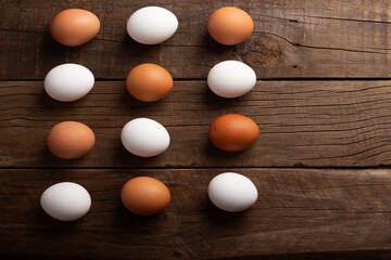 Closeup of eggs on wooden table
