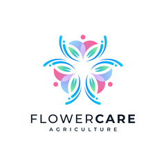 colorful flowers and water for plantation and agriculture logos