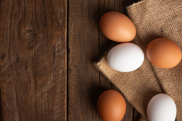 Closeup of eggs on wooden table