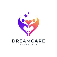 hands and two people forming a heart with stars for people care and education logo