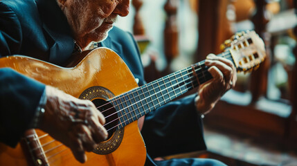old person enjoy musician playing guitar