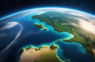 Fantastic view of the earth from space. Beautiful view of the ocean and the land