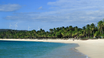 Pristine beach with clear blue water and fine white sand in Asia