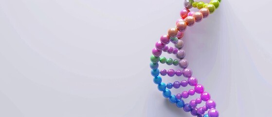 Aerial perspective of a 3D DNA structure on a laboratory table, with clinical white background for ample copy space