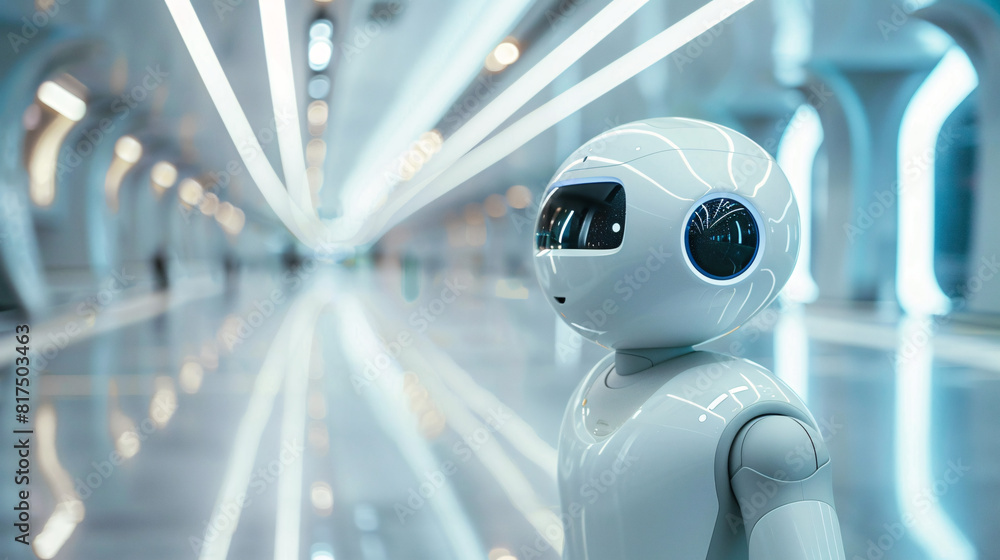 Poster a blurred image captures the essence of a futuristic business meeting, where ai robots interact in a