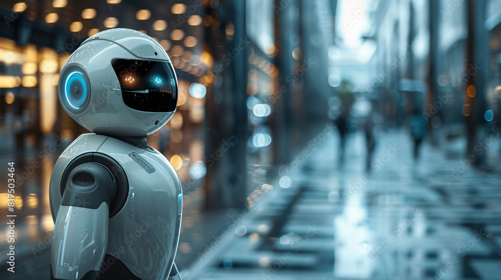 Poster a blurred image captures the essence of a futuristic business meeting, where ai robots interact in a