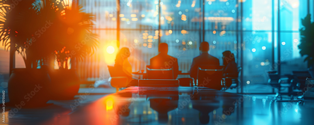 Poster a blurred image captures the essence of a futuristic business meeting, where ai robots interact in a