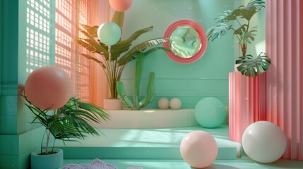 Vibrant Mint Green Mix Soft Pink Wonderland:  a vibrant and lively, portrait-oriented backdrop in mint green mixed with soft pink, filled with energy