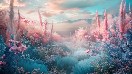 Soft Pink Blush Blue Vista: a whimsical and enchanting, portrait-oriented vista in a soft pink mix blush blue