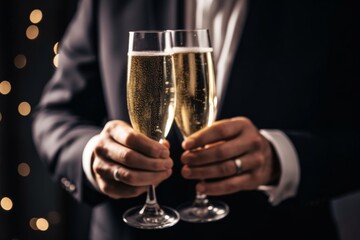 Close Up Photo Of Man's Hands Holding Two Champagne Glasses