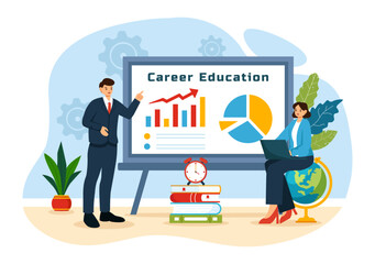 Career Education Vector Illustration with Growth Concept Learning Model to Associate Activity for Real Experience in Flat Cartoon Background