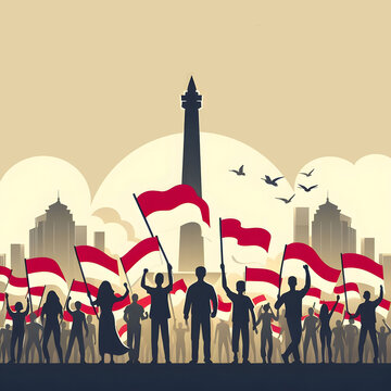 group of people holding Flag of Indonesia on independence day silhouette 12