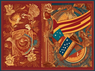 Obraz premium A red banner in Hispanic colors and Latin patterns, a banner for National Hispanic Heritage Month in September and October, created