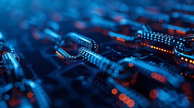 A glowing blue and orange blockchain.
