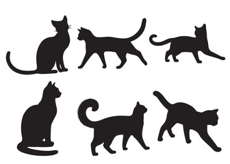 Cat silhouette vector,  isolated silhouette cat set