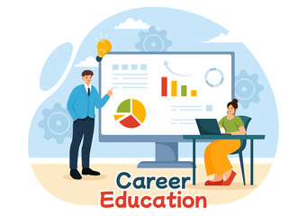 Career Education Vector Illustration with Growth Concept Learning Model to Associate Activity for Real Experience in Flat Cartoon Background