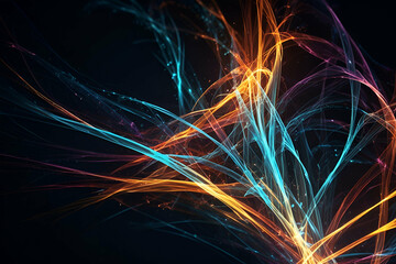 Abstract Twisted Light Fibers Modern Fractal Fantasy Majestic Background. Illuminated Light Painting