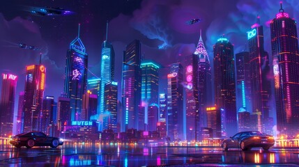 Obraz premium Abstract fictional cityscape futuristic urban architecture with lots of technology.