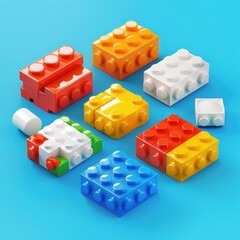 Colorful plastic block toys with various shapes.