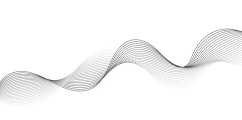 Abstract grey, white smooth element swoosh speed wave modern stream background. Wave with lines created using blend tool. Abstract frequency sound wave lines and twisted curve lines background.