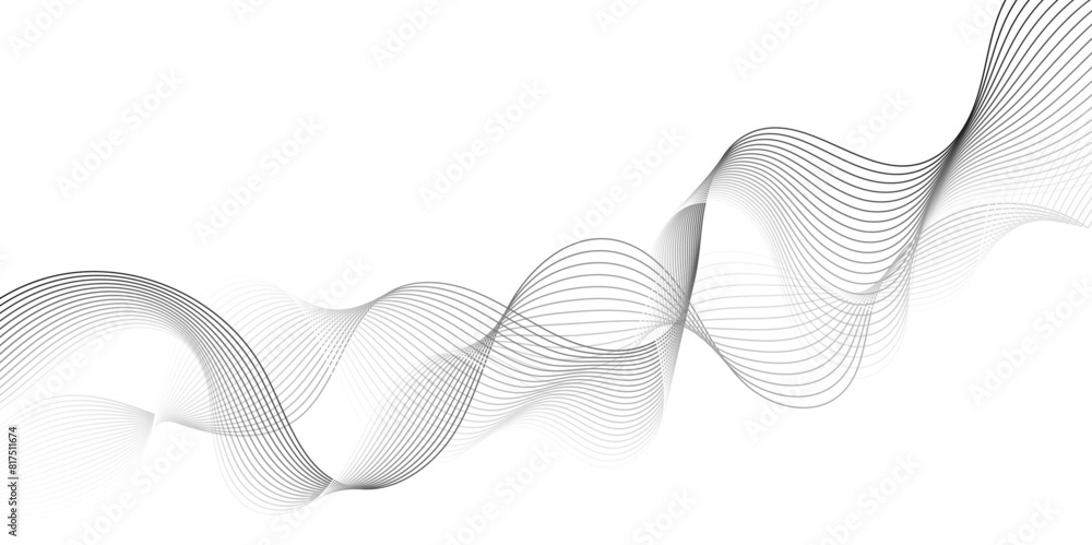 Aufkleber Abstract grey, white smooth element swoosh speed wave modern stream background. Wave with lines created using blend tool. Abstract frequency sound wave lines and twisted curve lines background.