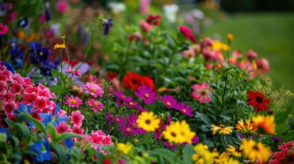 A beautiful garden full of flowers of many colors.