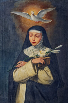A painting of Saint Catherine of Siena. Tableau de Sainte Catherine de Sienne. Italie