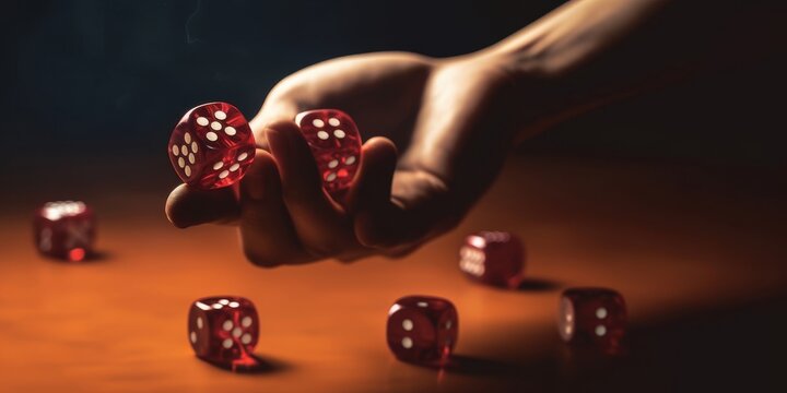 Dice roll. hand throwing game cubes. concept of risk and gamble. copy space