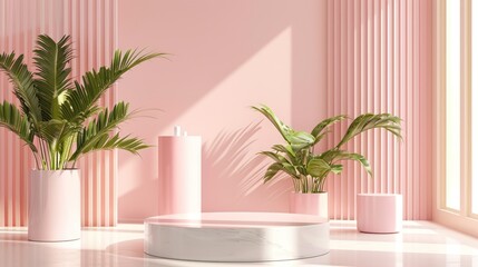 Minimalistic Pink podium display for luxury products, 