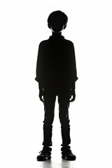 a boy full body Silhouette black, in front view, white background