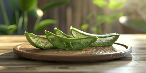Slices of fresh aloe vera and slices of a juicy plant in wooden bowls on a white textured background top view. Aloe Vera plant with medicinal properties and cosmetic uses

