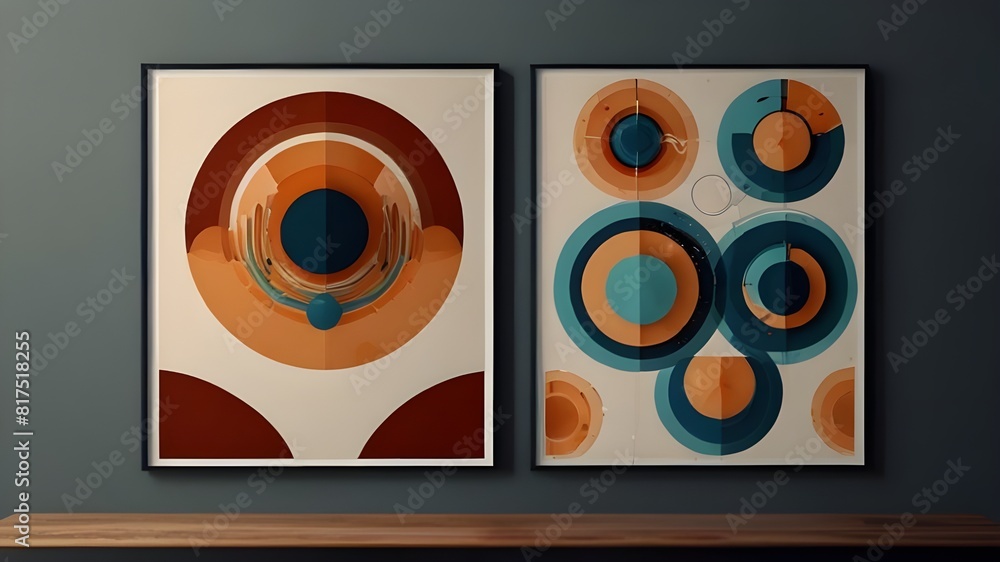 Poster world of geometric elegance with abstract circle poster set. circles intertwine in a symphony of sha