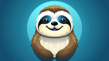 Naklejka premium Adorable cartoon sloth character with a happy expression, set against a vibrant blue background. Perfect for children's media and designs. 